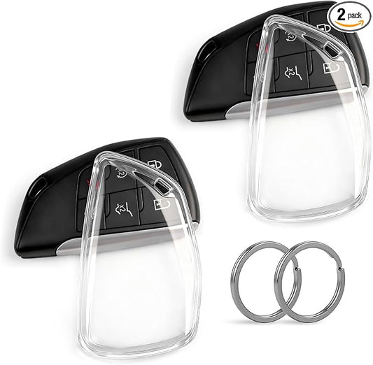 Clear TPU Key Fob Cover, Compatible with GMC Yukon Denali Sierra 2021-2026, Fit for Chevy Silverado Suburban Tahoe Buick etc, Transparent Soft Key Case (Clear, 2 Pcs)