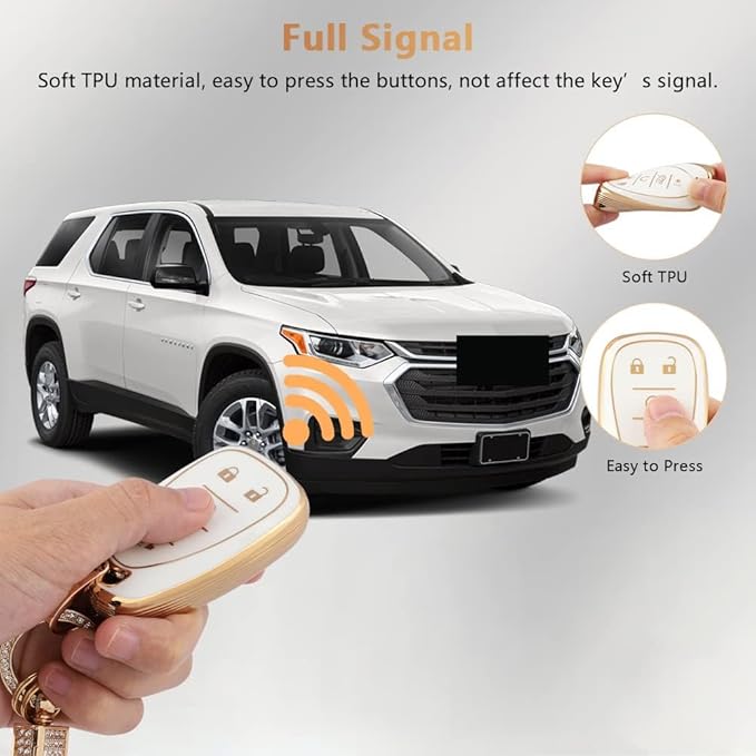 PIFOOG Key Fob Case for Chevy TPU 5 Button Keys Cover Shell Glittering Car Keychain for Malibu Equinox Trax Camaro Blazer Traverse Trailblazer Spark Girly Cute White Gold