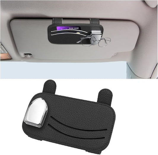 Zpana Car Sun Visor Organizer, Leather Vehicle Storage Glasses Pocket Ticket Clip, Automotive Interior Sunglasses Cards Pouch Case Bag Holder Accessories, Universal for SUV, Sedan, Truck (Black)