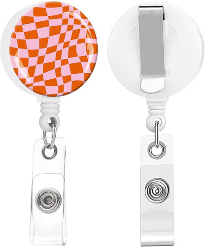 2 Pack Badge Reels Holder Retractable with ID Clip for Nurse Name Tag Card Nursing for Doctor Teacher Student Employee Office Medical Work (Pink Groovy Wavy)