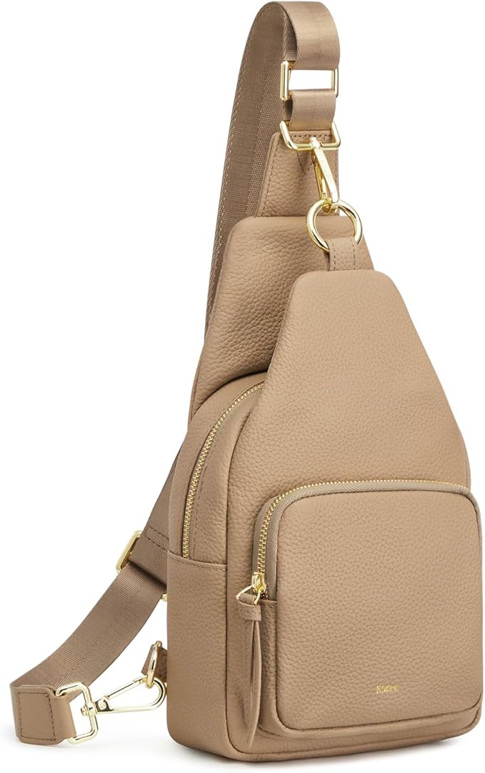 Kattee Small Sling Bag for Women, Leather Fanny Packs Crossbody Purse, Chest Bag for Travel with RFID Blocking, Tan
