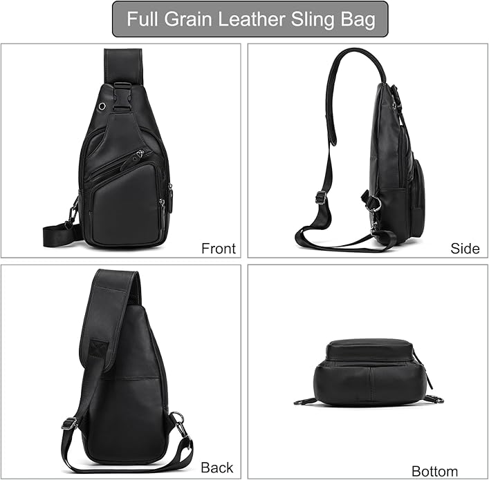 LUUFAN Men's Genuine Leather Sling Bag Chest Shoulder Backpack Crossbody Bag for Casual Sports Hiking Running Travel