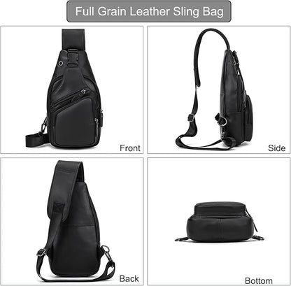 LUUFAN Men's Genuine Leather Sling Bag Chest Shoulder Backpack Crossbody Bag for Casual Sports Hiking Running Travel