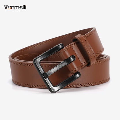 VONMELLI Nickel Free Leather Belt for Men, Non Metal TSA Approved Men’s Belt for Jeans with Hypoallergenic Buckle