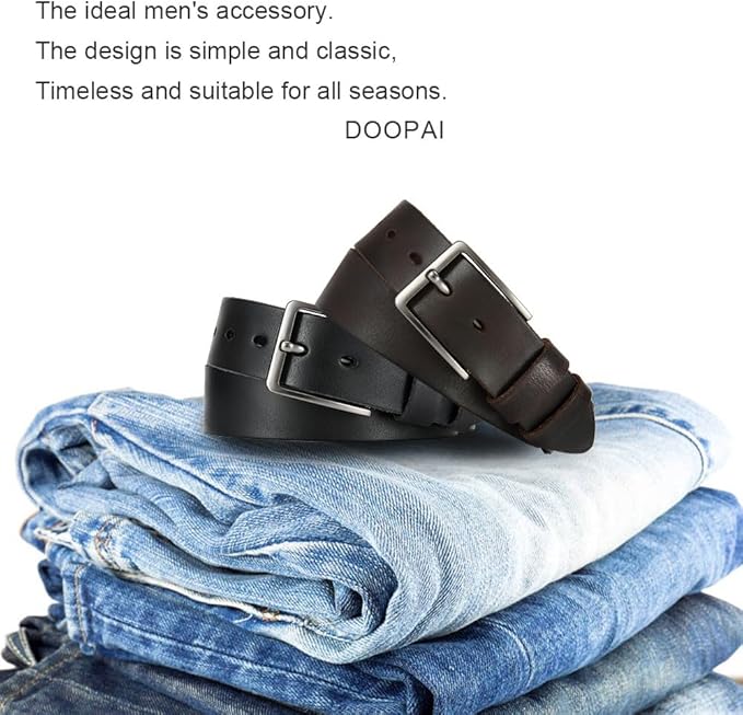 DOOPAI Men's Genuine Leather Casual Belt -Full Grain Leather Belt for Men- 1.5" Handmade Jeans Belt with Gift Box
