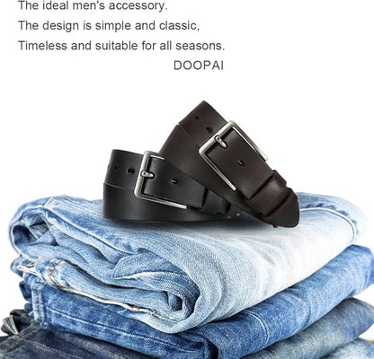 DOOPAI Men's Genuine Leather Casual Belt -Full Grain Leather Belt for Men- 1.5" Handmade Jeans Belt with Gift Box