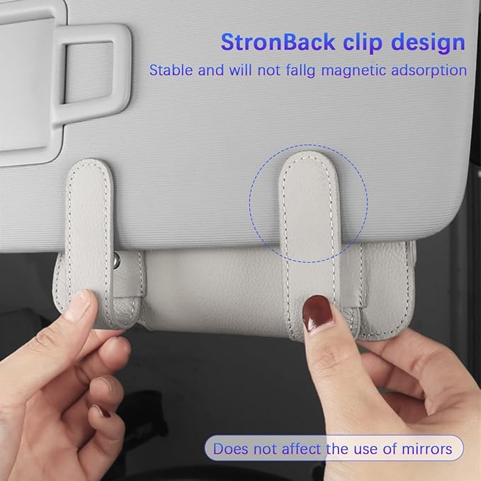 Sunglass Holder for Car Visor, Leather Vehicle Eyeglass Sun Visor Hanger Case with Hidden Magnetic Closure, Automotive Glasses Storage Organizer, Universal for SUV RV Truck (Gray)