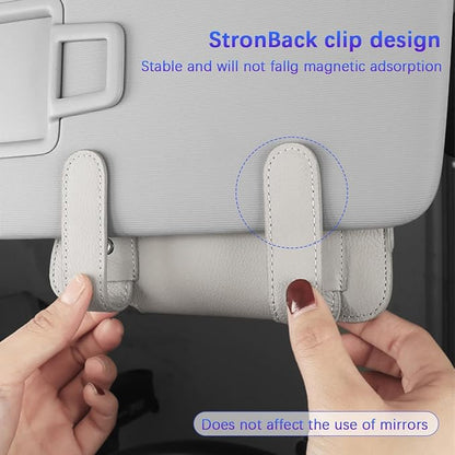 Sunglass Holder for Car Visor, Leather Vehicle Eyeglass Sun Visor Hanger Case with Hidden Magnetic Closure, Automotive Glasses Storage Organizer, Universal for SUV RV Truck (Black)