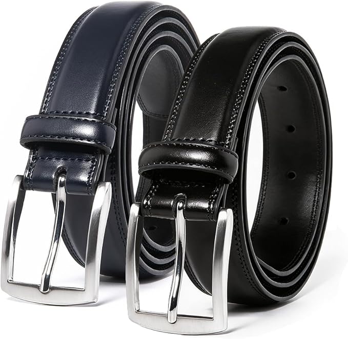 Mens Genuine Leather Dress Belt for Men, Handmade, 100% Cow Leather,Classic Casual and Business Belt Prong Buckle