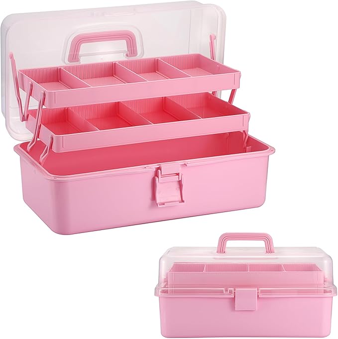 Tackle Box, 16-Inch Extra Large Art Storage Box with 3-Layer Folding Trays, Multipurpose Craft Organizers and Storage w/ Adjustable Dividers, Portable Tool Box for Sewing Supplies,Medicine &Cosmetics