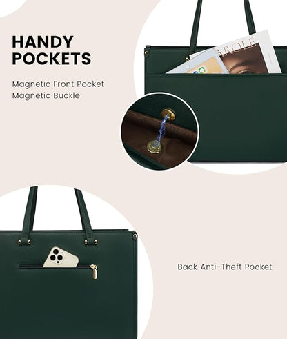 LOVEVOOK Laptop Bag for Women, 15.6 inch Laptop Tote Bag 2-in-1 Professional Work Bag Business Briefcase with Clutch Purse, Waterproof Leather Computer Handbag for Teacher Office Travel