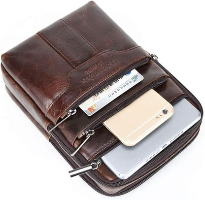Hebetag Small Leather Sling Shoulder Bag Messenger Pack for Men Women Outdoor Travel Business
