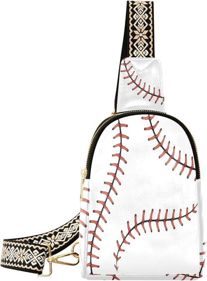 ZAZYXTJ Ball Lace Baseball Crossbody Sling Bag for Women Leather Small Chest Bag Adjustable Straps Daypack for Travel Sport Hiking