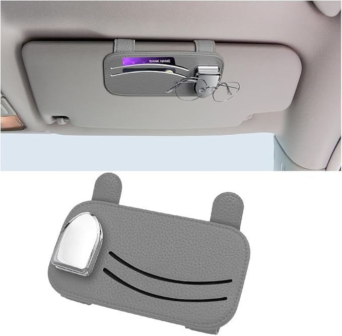 Zpana Car Sun Visor Organizer, Leather Vehicle Storage Glasses Pocket Ticket Clip, Automotive Interior Sunglasses Cards Pouch Case Bag Holder Accessories, Universal for SUV, Sedan, Truck (Gray)