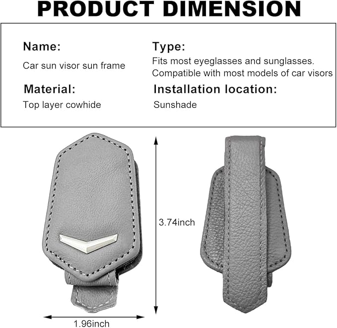 KVAEY Sunglasses Holders for Car Sun Visor, Magnetic Auto Visor Eyeglasses Holder Ticket Card Clip, Multifunctional Leather Sun Visor Glasses Hanger Mount Clip, Car Accessories (Gray)