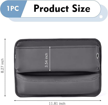 Leather Car Seat Gap Filler, Waterproof Anti-Slip Side Storage Pouch for Phones Keys Glasses Cards, Universal for Most Cars, SUVs, Trucks (Gray)