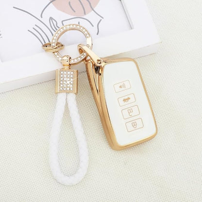 PIFOOG for Lexus Key Fob Cover White Gold Soft TPU 4 Button Car Keys Case Shell Full Protector Bling Keychain for Lexus NX RX GS IS ES LS RC Smart Keys Accessories Girly Women Cute