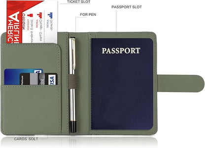 Melsbrinna Premium Leather Passport Holder Covers Case, Waterproof Rfid Blocking Travel Wallet Passport Holder with Pen Holder, Cute Passport Book for Women/Men
