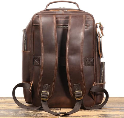 Vintage Genuine Leather 15.6" Laptop Backpack For Men Cowhide Hiking Camping Rucksack Business Travel Daypacks
