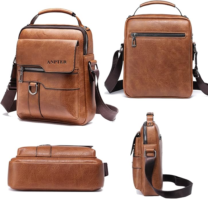 Messenger Bag for Men Crossbody Shoulder Purse Small Vintage PU Leather Satchel Pouch Side Crossover Handbag