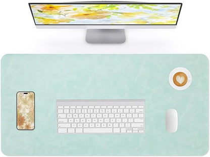 Desk Pad Soft PU Leather Large Mouse Pad Laptop Computer Desk Mat Table Blotter Flat Smooth Waterproof Non-Slip Desktop Protector Writing Pad for Office and Home (Light Green, 90x43cm)