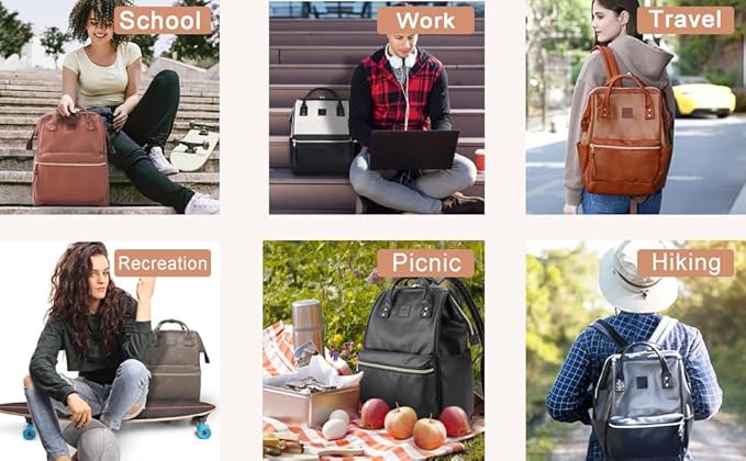 Kah&Kee Leather Laptop Backpack for Women, 14-15 Inch Professional Work Bag, Water-Resistant Vegan Leather Doctor Bag Backpack for Teacher, Nurse & Travel, Fits MacBook Air 15 (Camel Beige,Medium)