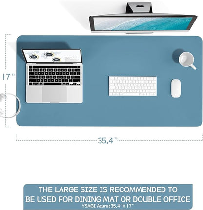 YSAGi Non-Slip Leather Desk Pad L Size, Waterproof Laptop Computer Desk Keyboard Mat, Table Protector Blotter Mat, Large Mouse Pad for Office/Work/Home/Decor(Blue, 35.4" x 17")
