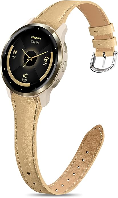 18mm Slim Leather Band Compatible with Garmin Venu 3S 41mm/Venu 4 41mm/Venu 2S/Vivoactive 4S/Vivomove 3S/Forerunner 255S/Forerunner 265S, Quick Release Thin Narrow Soft Strap for Women Men