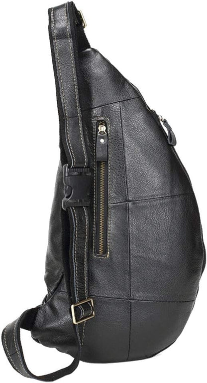 Hebetag Vinatge Leather Sling Bag Crossbody Backpack for Men Travel Outdoor Hiking Large Cool Shoulder Chest Pack Bags Daypack