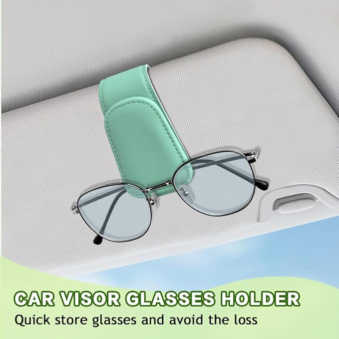 Sunglass Holder for Car, Sunglasses Clip for Car Visor, Magnetic Leather Vehicle Eyeglass Hanger Clip, Auto Ticket Card Glasses Organizer Clamp Accessories for SUV Sedan (Nile Blue)