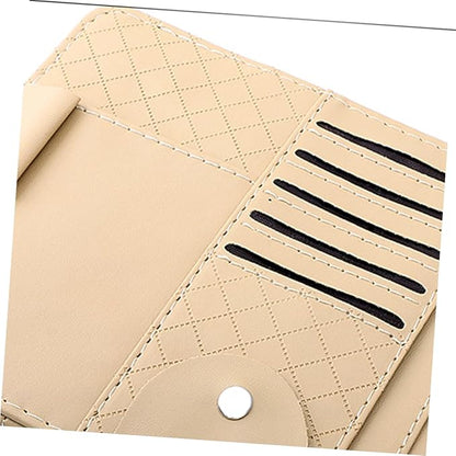 PRETYZOOM Multi Functional Sun Visor Organizer Bag for Car Leather CD Holder Pen Card Storage Stylish Beige Design for Vehicle Interior