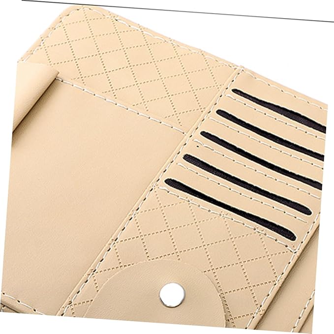 Mobestech Multi-Functional Sun Visor Leather Organizer Bag for Car Cd Holder Storage for Pens Cards and Booklets Stylish Beige Design for Easy Access and Enhanced Vehicle Decor
