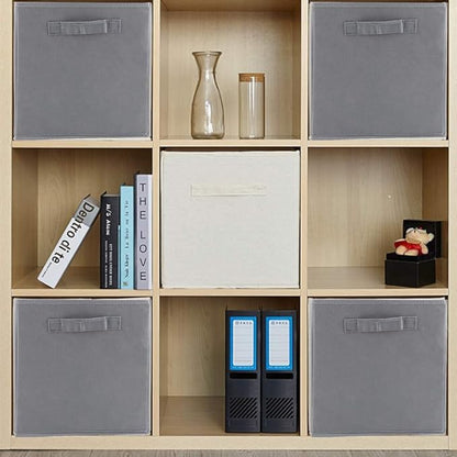 Basics Fabric Clothing Storage Bins - 10.6" x 10.6" x 11" - Collapsible Storage Cubes Organizer with Handles, Linen Foldable Storage Baskets Cloth Box Containers, Closet Organizers 6PC Grey