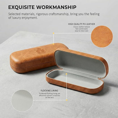 Rounded Rectangle Glasses Case – Hard Shell PU Leather Eyewear Case with Soft Lining & Magnetic Closure