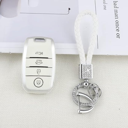 PIFOOG White Key Fob Cover for Kia Niro Forte Optima Sorento Rio Soul Sportage Accessories Soft TPU Car Keys Shells Cases 4 Button Full Covers Protector Keychain Girly Women