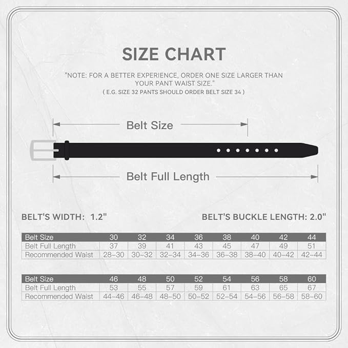 Mens Genuine Leather Dress Belt for Men, Handmade, 100% Cow Leather,Classic Casual and Business Belt Prong Buckle