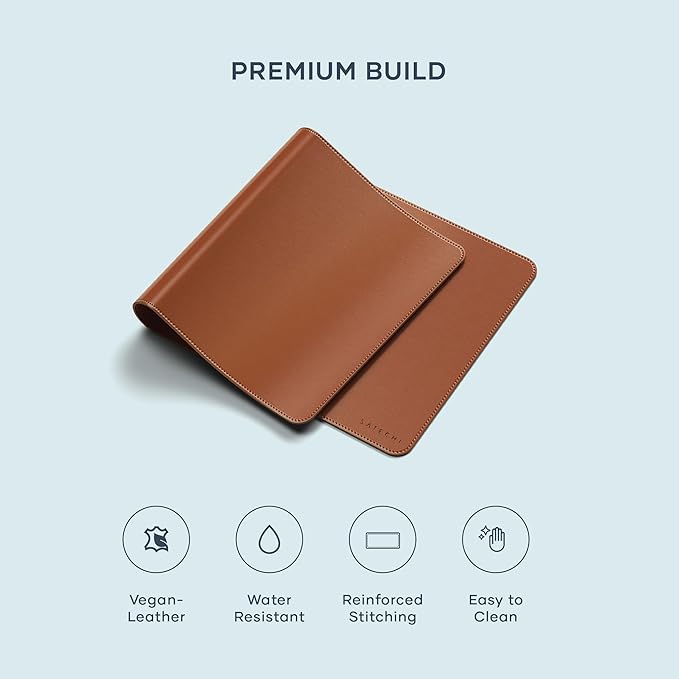 Satechi Vegan Leather Desk Mat, Large Mouse Pad Scratch and Water Resistant, Easy to Clean, Desk Pad for Office and Home, 26.8” x 12.4” x 0.1” - Brown