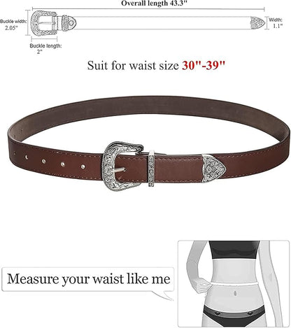 INOGIH Adjustable-Vintage-Western-Cowboy-Belt Women Men - Cowboy-Style Engraved-Buckle Belt for Jeans Pants Dresses