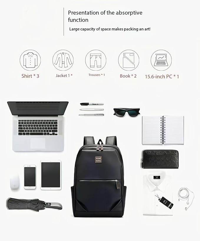 Business Men and Women PU Leather Backpack 15.6inch Laptop Waterproof Backpack Travel Commuter Lightweight schoolbag (Black backpack7,Large)