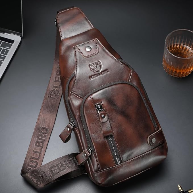Sling Bag for Men Genuine Leather Chest Bag Crossbody Backpack Travel Hiking Outdoor Sport