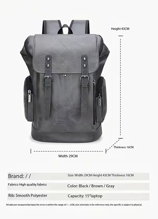 PU leather casual backpack 15.6 inches travel college work backpack business laptop backpack multi-pocket schoolbag (grey1,Backpack)