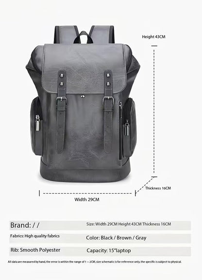 PU leather casual backpack 15.6 inches travel college work backpack business laptop backpack multi-pocket schoolbag (grey1,Backpack)