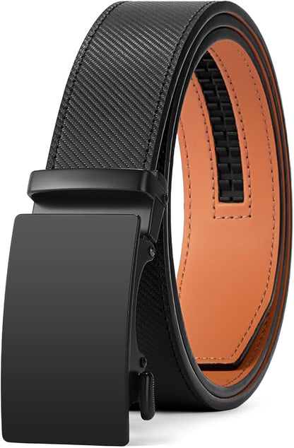 SENDEFN Men's Leather Belt - Automatic Ratchet Slide Buckle, Easy Trim-to-Fit Function, Packaged with Gift Box