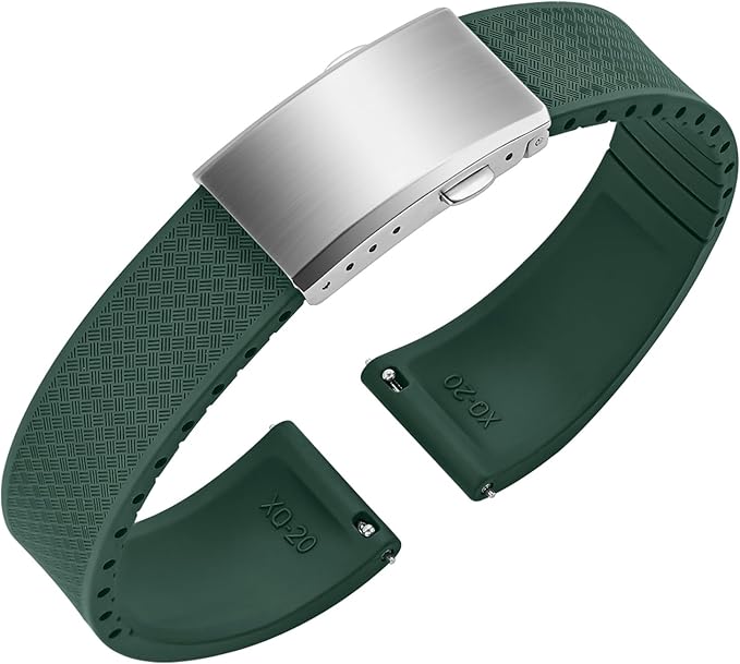 ULLCHRO FKM Rubber Watch Strap, Cut to Size Quick Release Fluororubber Watch Band Soft Replacement Watchband with Silver Milled Clasp for Men Women 18mm 19mm 20mm 21mm 22mm