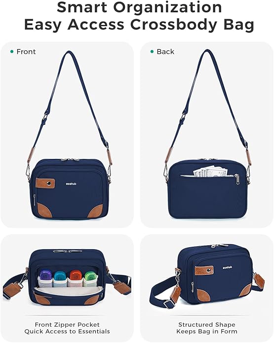 ECOHUB Crossbody Bag for Women Men, Multi Pocket Anti-Theft Travel Purse with RFID Blocking, Oxford PU Shoulder Bag