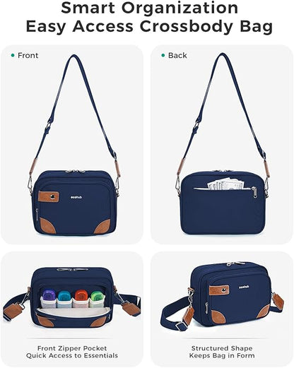 ECOHUB Crossbody Bag for Women Men, Multi Pocket Anti-Theft Travel Purse with RFID Blocking, Oxford PU Shoulder Bag