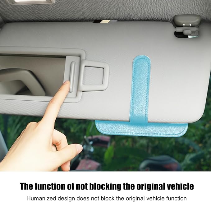 Car Sun Visor Organizer, PU Leather Vehicle Visor Document Storage Pocket for Sunglass Card Pen, Multifunctional Automotive Interior Holder Accessories, Universal Fit (Blue)