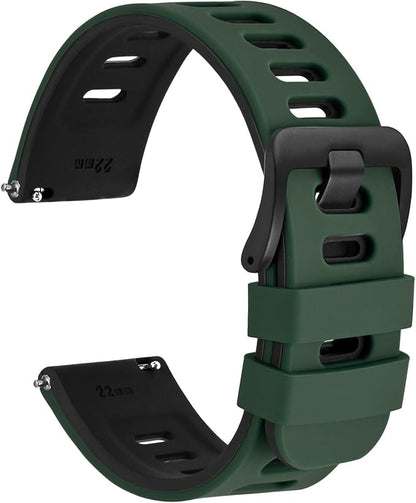 WOCCI 22mm Bicolor Watch Band, Silicone Rubber, Quick Release Replacement Strap for Men and Women, Black Stainless Steel Buckle (Green-Black)
