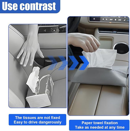 YoRise Car Tissue Holder, PU Leather Car Napkin Holder with Adjustable Strap, Center Console Tissues Box Cover, Sun Visor Organizer Keep Auto Tidy, Vehicle Headrest Storage Accessories (Gray)