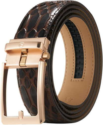 Tonywell Men's Ratchets Belt, Crocodile Embossed Texture, 1-3/8 Wide, Alligator Brown